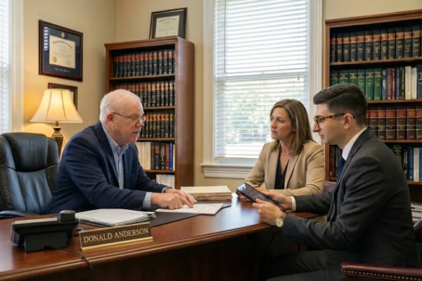 Two men and a woman consulting in a paralegals office
