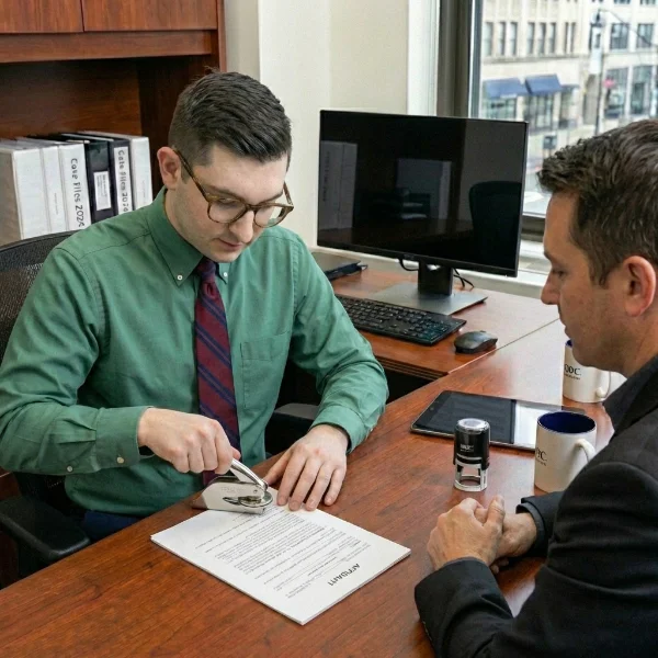 a notary public stamping seal on document